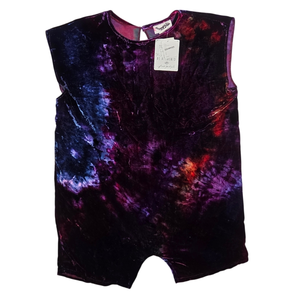 Free People Riverside Velvet Romper Purple Tie Dye Silk Blend Boho Small NWT - Picture 3 of 13